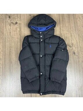 Polo Ralph Lauren Down Puffer Jacket Youth Small 6 Black Hooded Coat